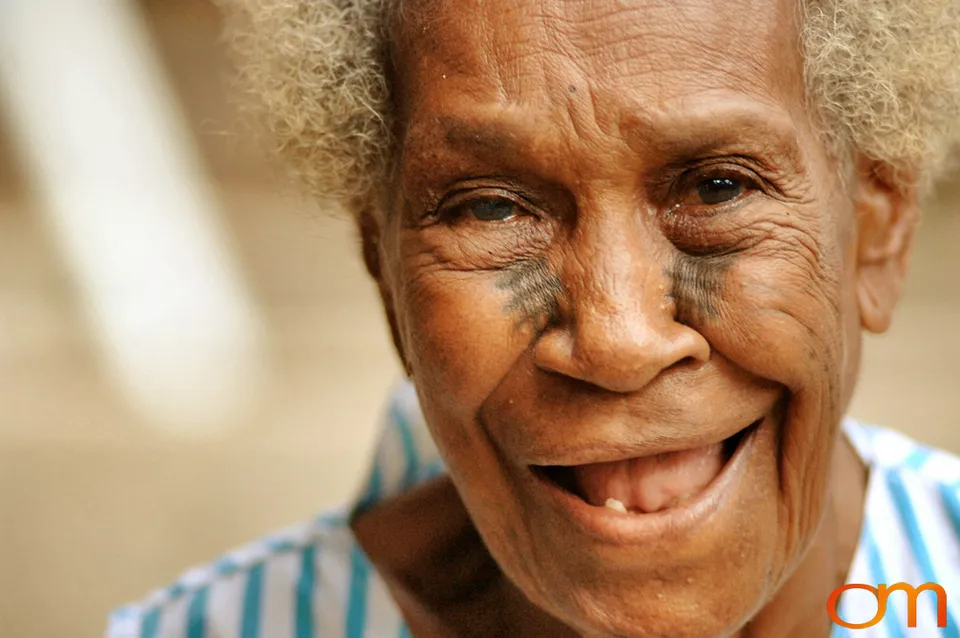 Elder woman with facial tattoos