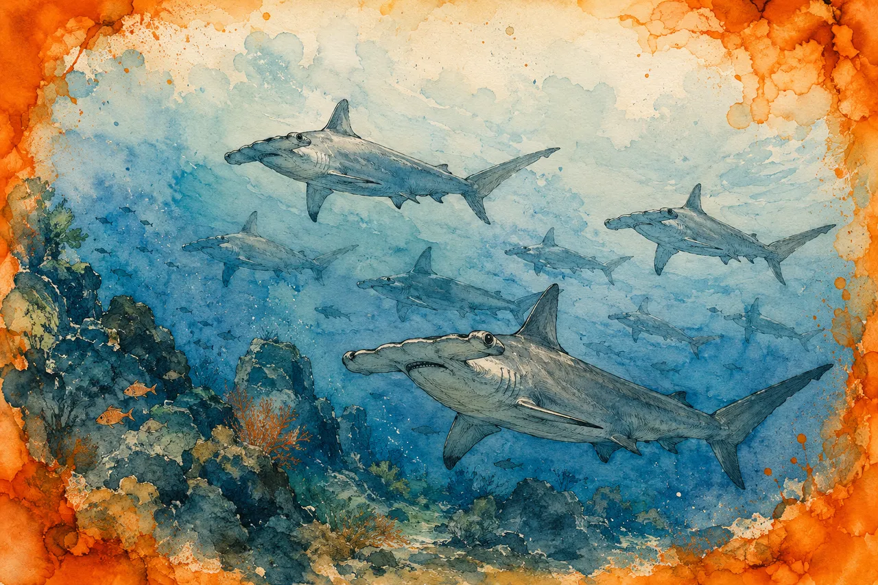 School of Scalloped Hammerhead Sharks